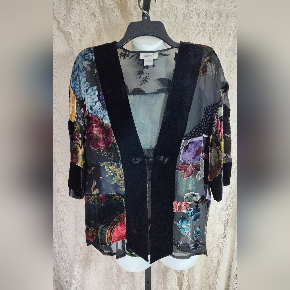Aris A. Dressy Over Blouse/kimono Silk & Velvet Shrug Is